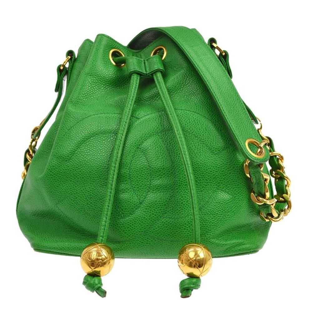 Chanel Vintage Cc Bucket Caviar Green Calfskin Shoulder Bag Bag